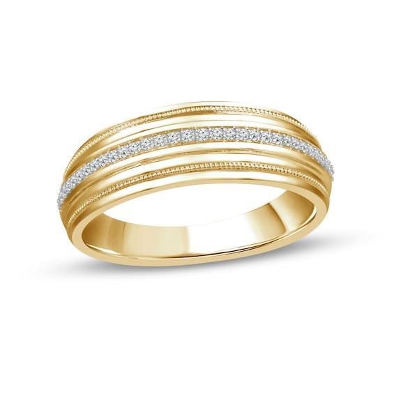 Men's 1/8 CT. T.w. Diamond Milgrain Wedding Band in 10K Gold Product Image