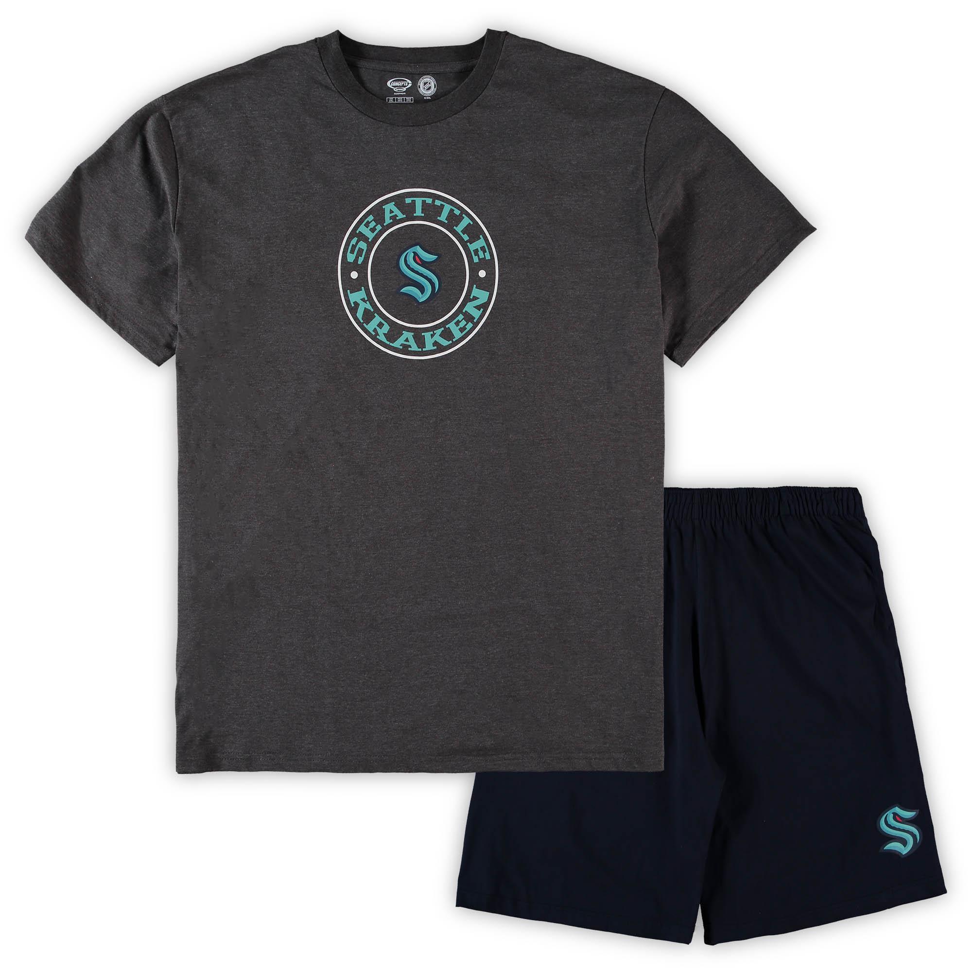 Mens Concepts Sport Deep Sea Blue/Heathered Charcoal Seattle Kraken Big & Tall T-Shirt & Shorts Sleep Set Krk Blue Product Image