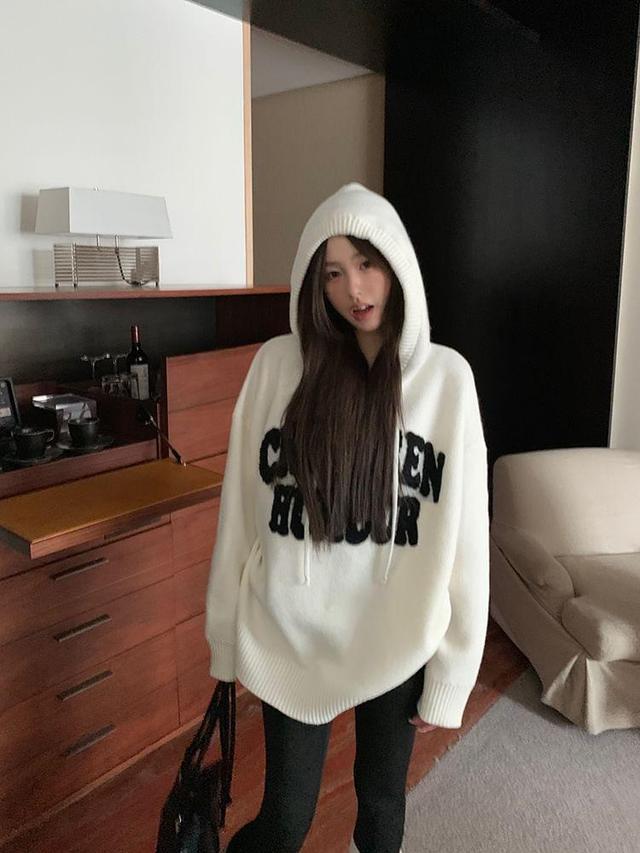 Lettering Hooded Oversized Sweater Product Image