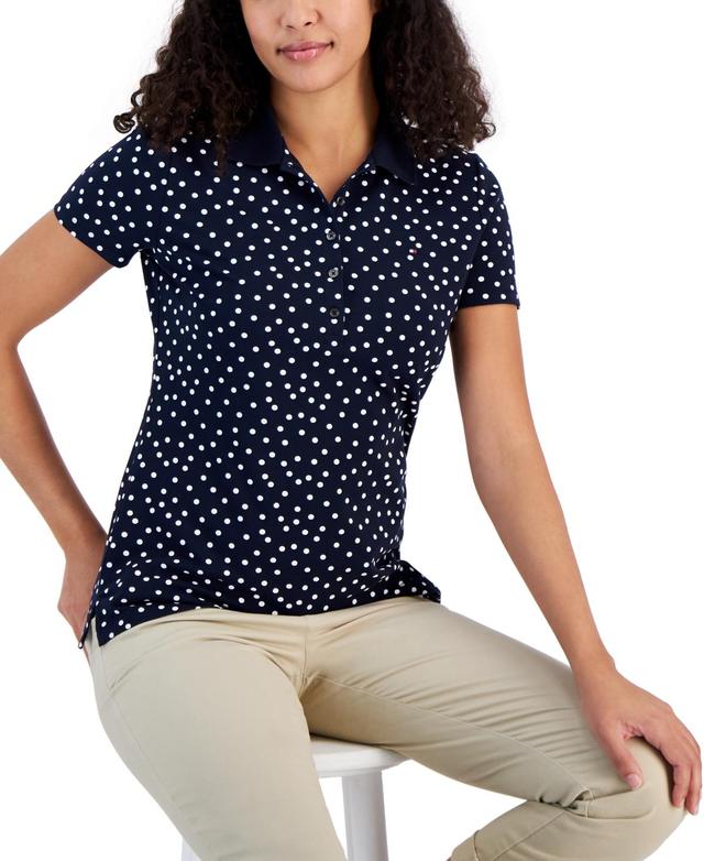 Women's Dot-Print Quarter-Button Polo Top Product Image