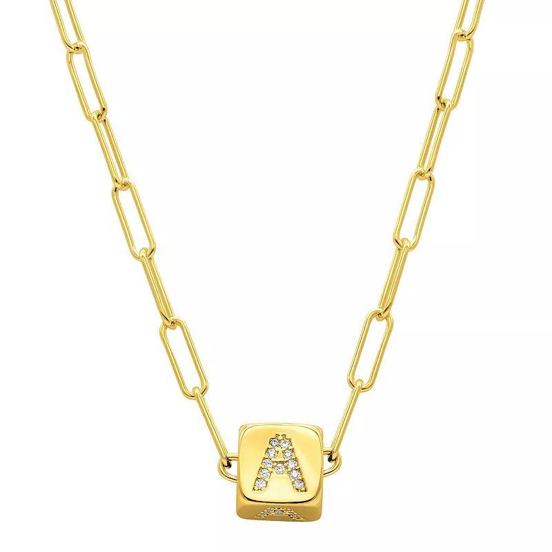 Adornia Gold Tone Cubic Zirconia Adjustable Initial Cube Paperclip Necklace, Womens Product Image