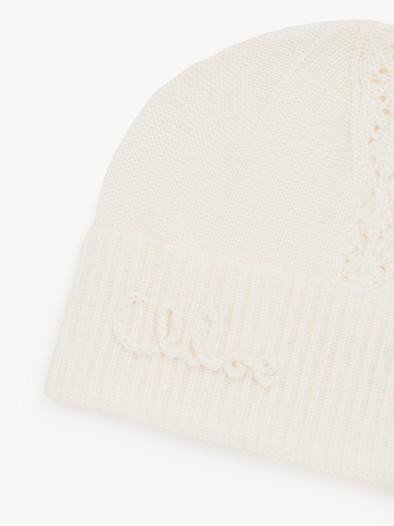 The Chloé Lace Knit beanie in wool & lace jacquard Product Image