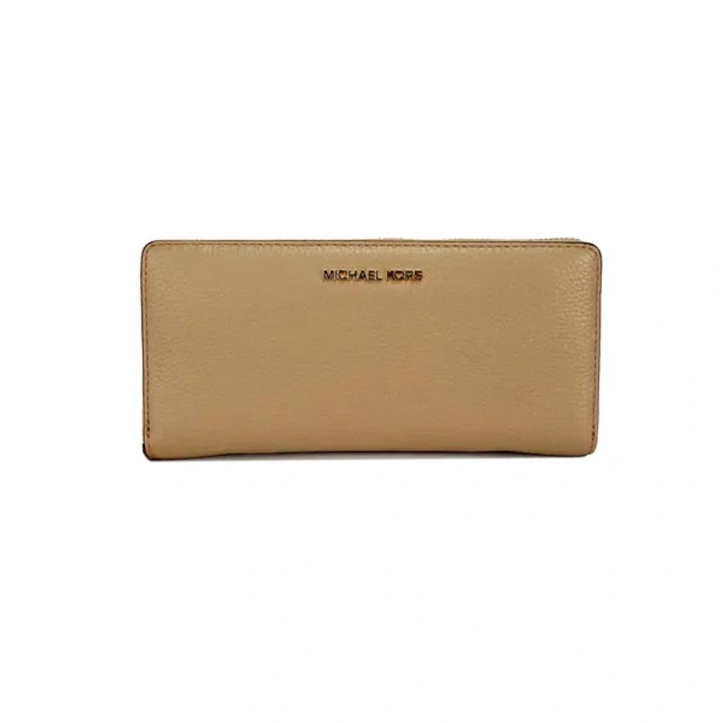 MICHAEL KORS Jet Set Travel Large Camel Leather Continental Wristlet Wallet In Beige Product Image