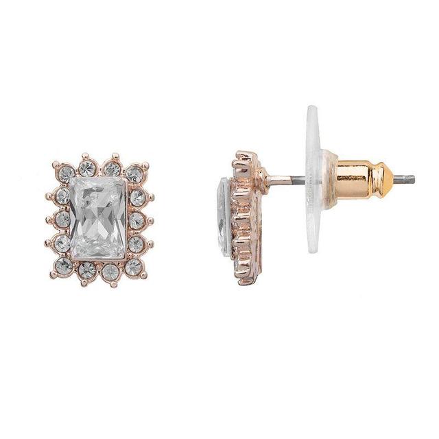 LC Lauren Conrad Rectangle Halo Nickel Free Stud Earrings, Womens, Rose Gold Tone Product Image