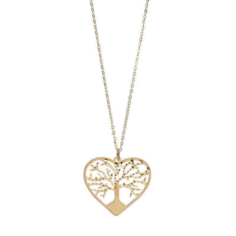 10k Gold Tree of Life Heart Necklace, Womens Product Image