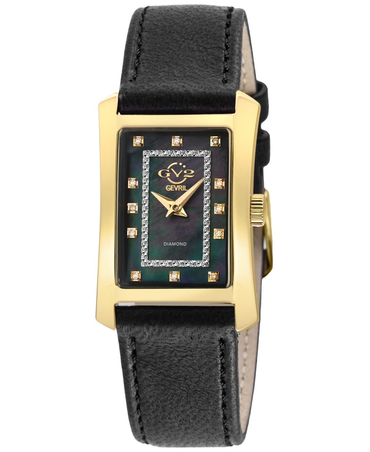 GV2 by Gevril Womens Luino Swiss Quartz Diamond Accents Black Handmade Italian Leather Strap Watch 23mm x 29mm Product Image