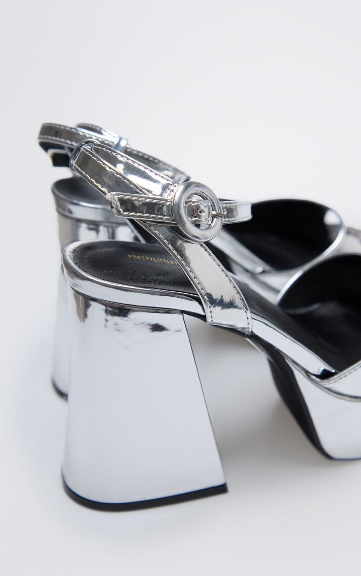 Silver PU Strap Detail Flare Platform Heeled Sandals Product Image