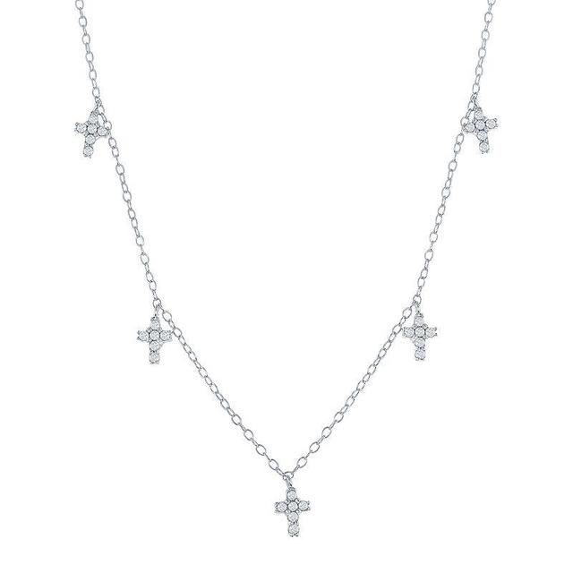 Sterling Silver Cubic Zirconia Dangling Cross Station Necklace, Womens White Product Image