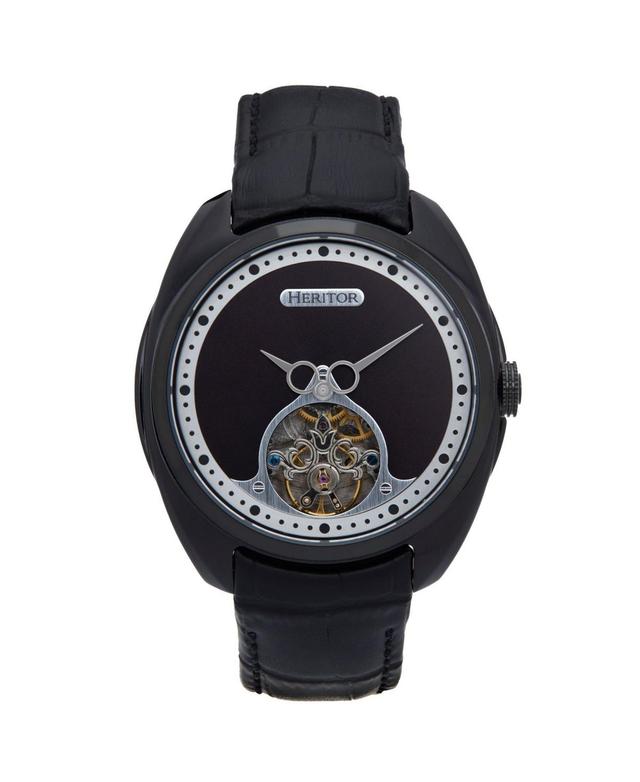 Heritor Automatic Men Roman Leather Watch - Black, 46mm Product Image