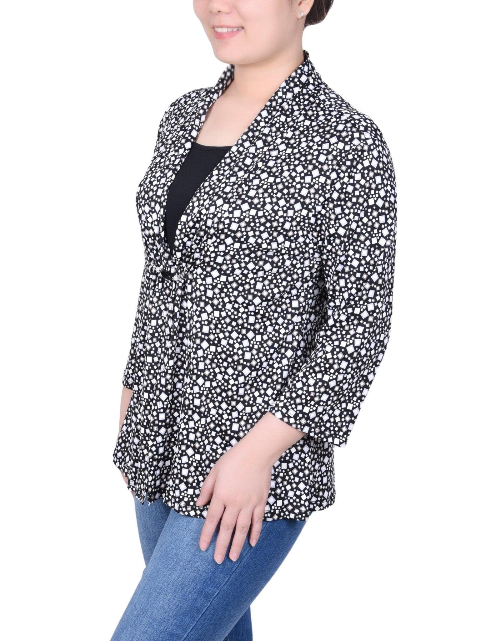 NY Collection Puff Print 3/4 Sleeve Two-Fer Top - Petite Product Image