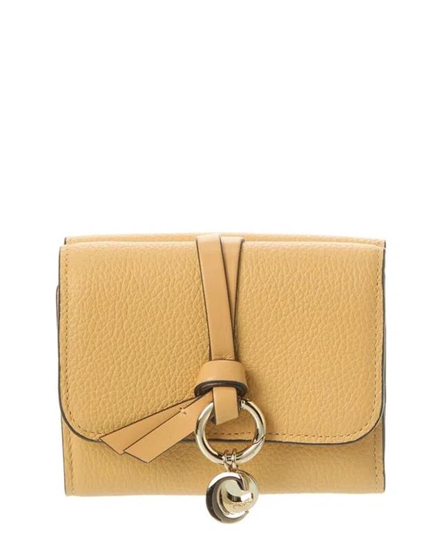 Alphabet Leather French Wallet In Beige Product Image