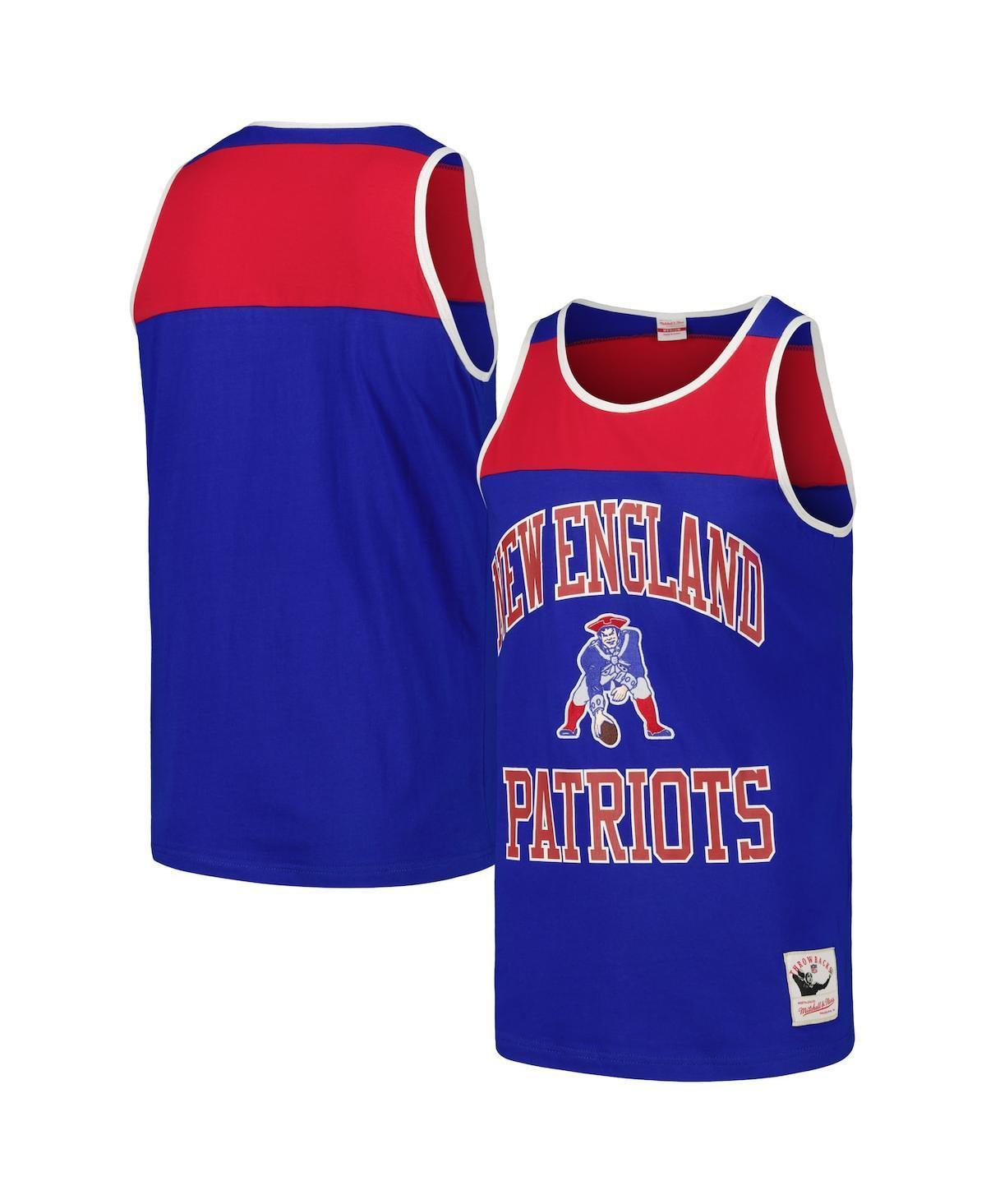 Mens Mitchell & Ness Royal and Red New England Patriots Heritage Colorblock Tank Top - Royal Product Image