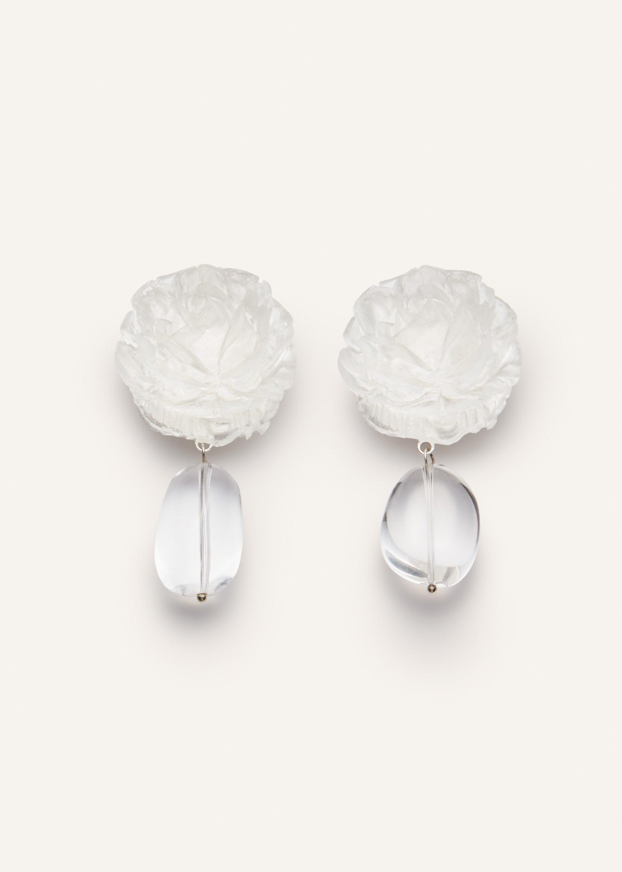 Drop dangle mini rose and quartz earrings in silver Product Image