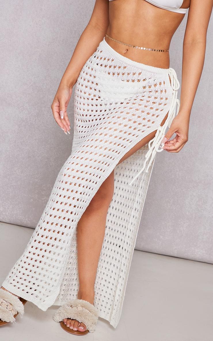 Petite Cream Open Knit Tie Side Maxi Skirt With Split Product Image