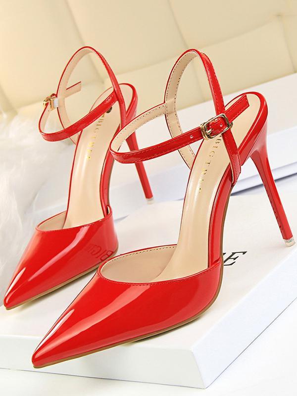 Belt Buckle Pointed-Toe Shiny Split-Joint Pumps Sandals product image