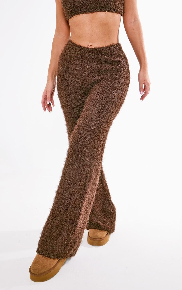 Chocolate Eyelash Bobble Knit Wide Leg Pants Product Image