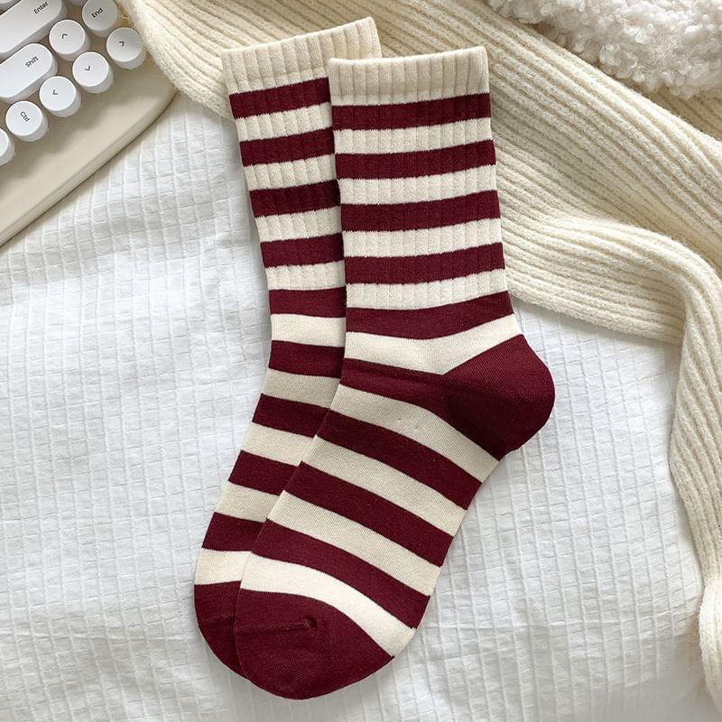 Striped Socks / Bow Embroidered Socks / Set Product Image