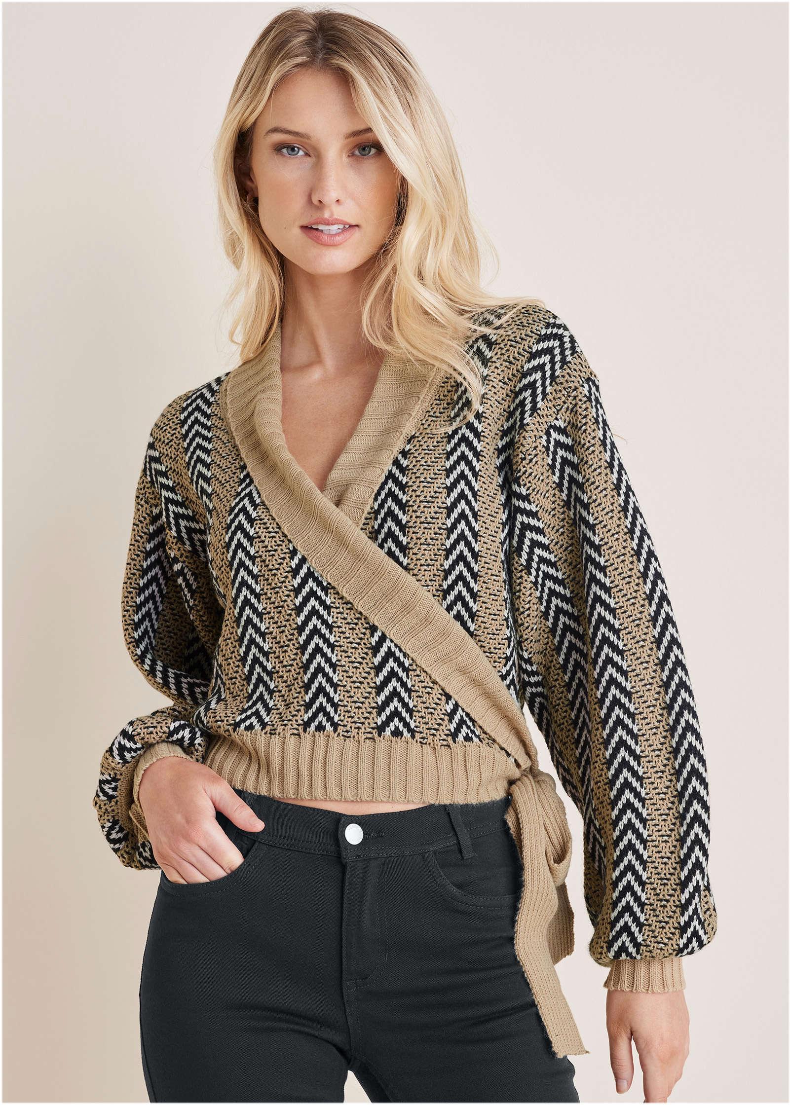 Wrap Cardigan - Tan Combo Product Image