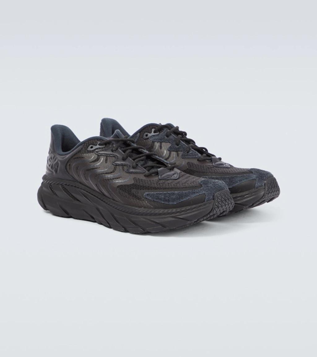 HOKA Clifton Ls Leather-trimmed Mesh Sneakers In Black / Asphalt Product Image