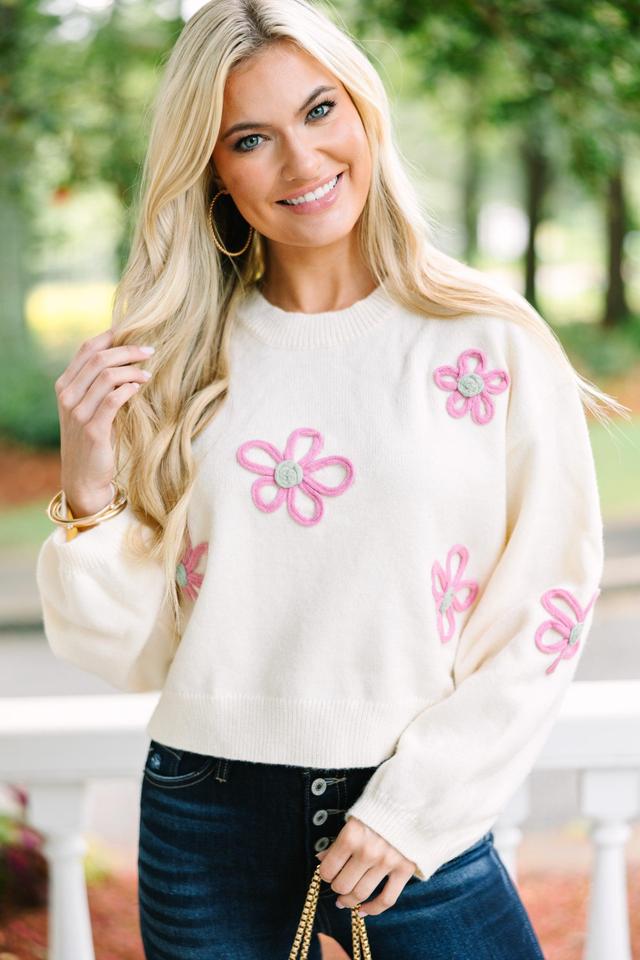 Feeling Femme Cream White Floral Sweater Female Product Image