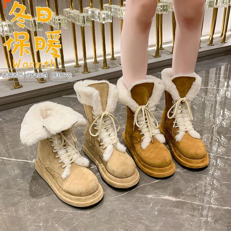 Platform Fleece-Lined Lace-Up Mid-Calf Boots product image