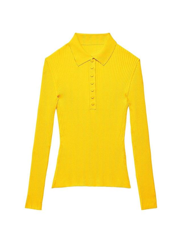 Womens Rib-Knit Long-Sleeve Polo Shirt Product Image