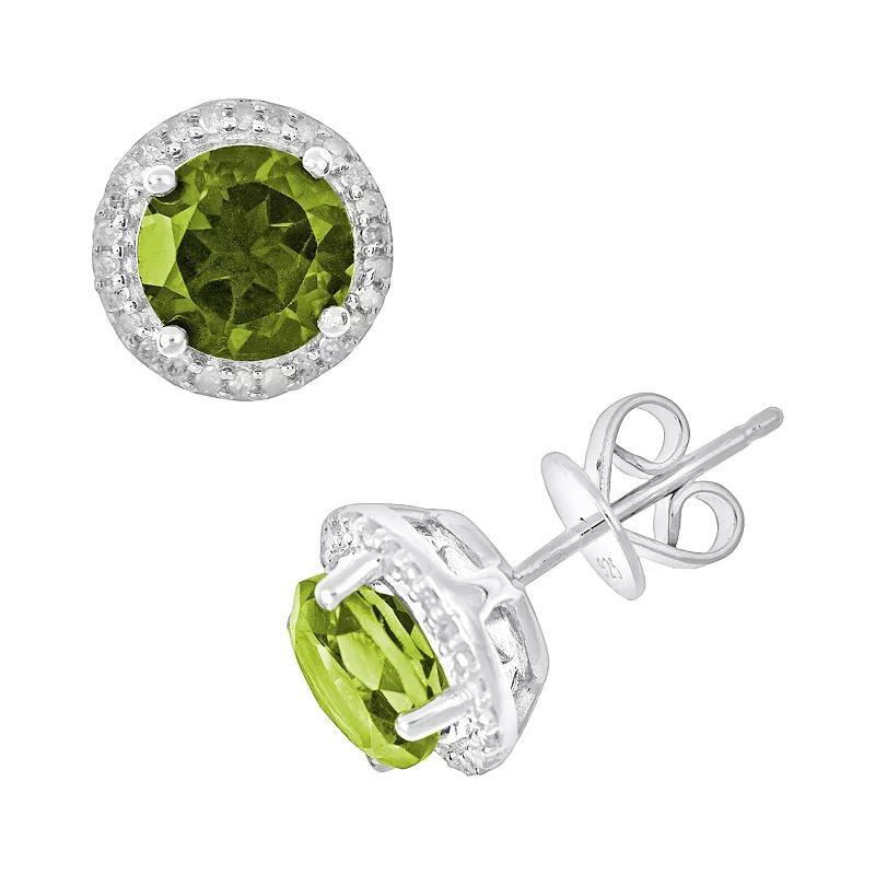 Celebration Gems Sterling Silver Peridot and .15-ct. T.W. Diamond Frame Stud Earrings, Womens, Multicolor Product Image