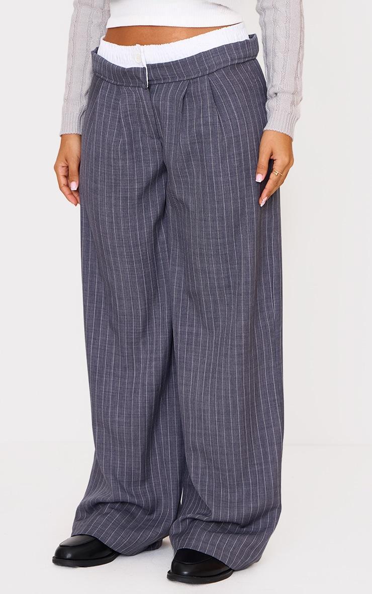 Petite Charcoal Double Waistband Pinstripe Pants Product Image