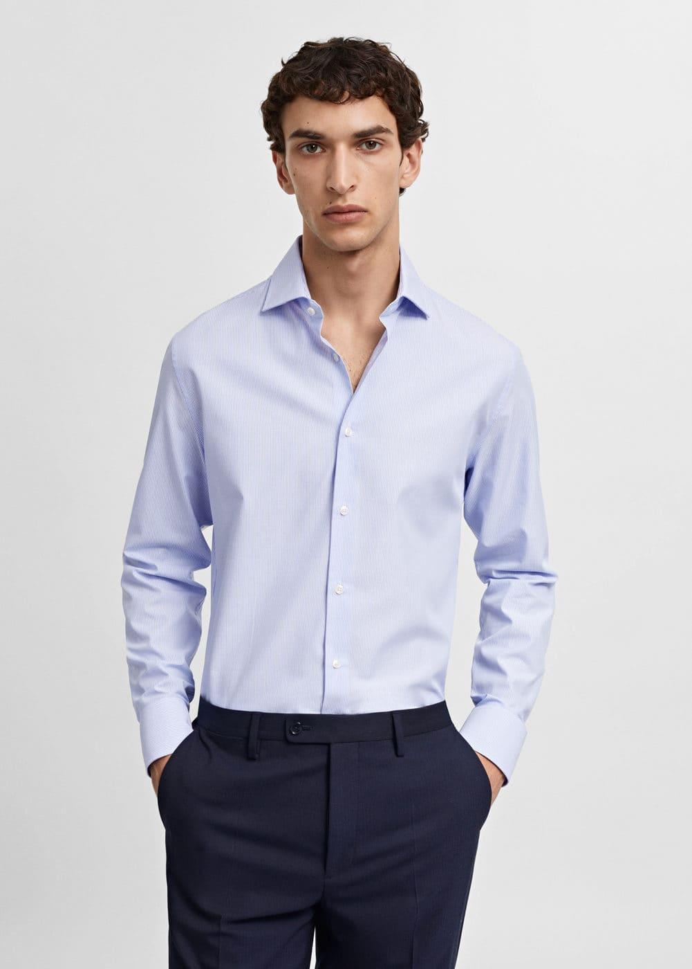 MANGO MAN - Slim-fit twill pinstripe suit shirt sky blueMen Product Image