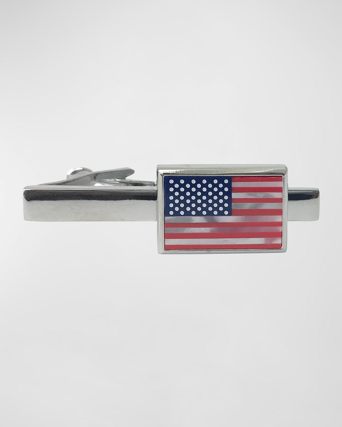 Link Up American Flag Mother Of Pearl Rhodium Plated Short Tie Bar Product Image