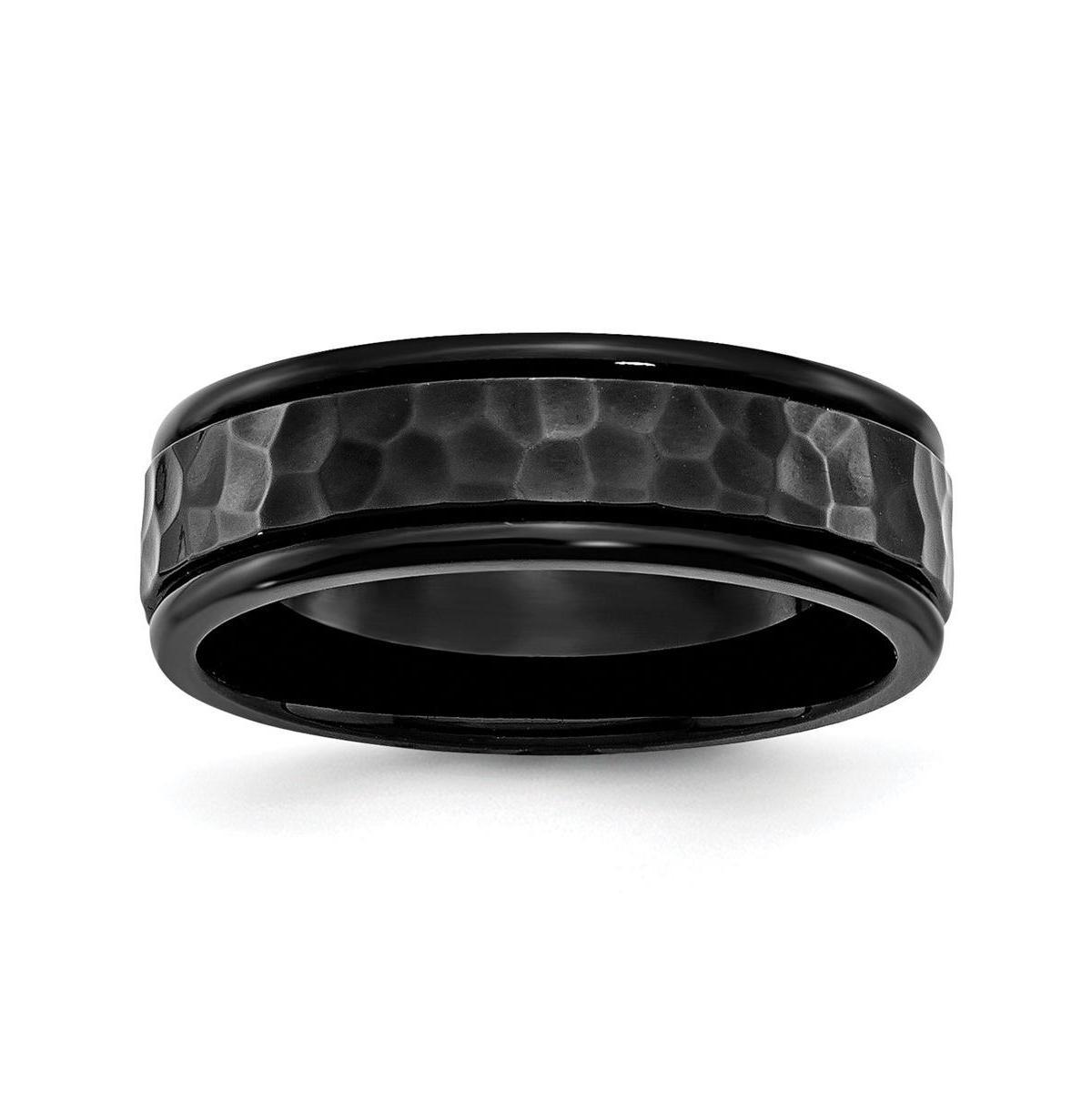 Chisel Stainless Steel Polished Hammered Black Ip-plated 7mm Band Ring Product Image