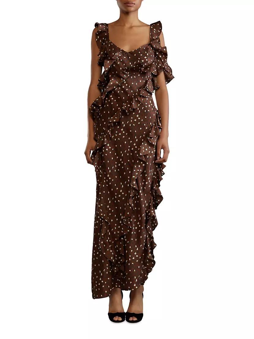 Silk Cheetah Ruffled Maxi Dress Product Image