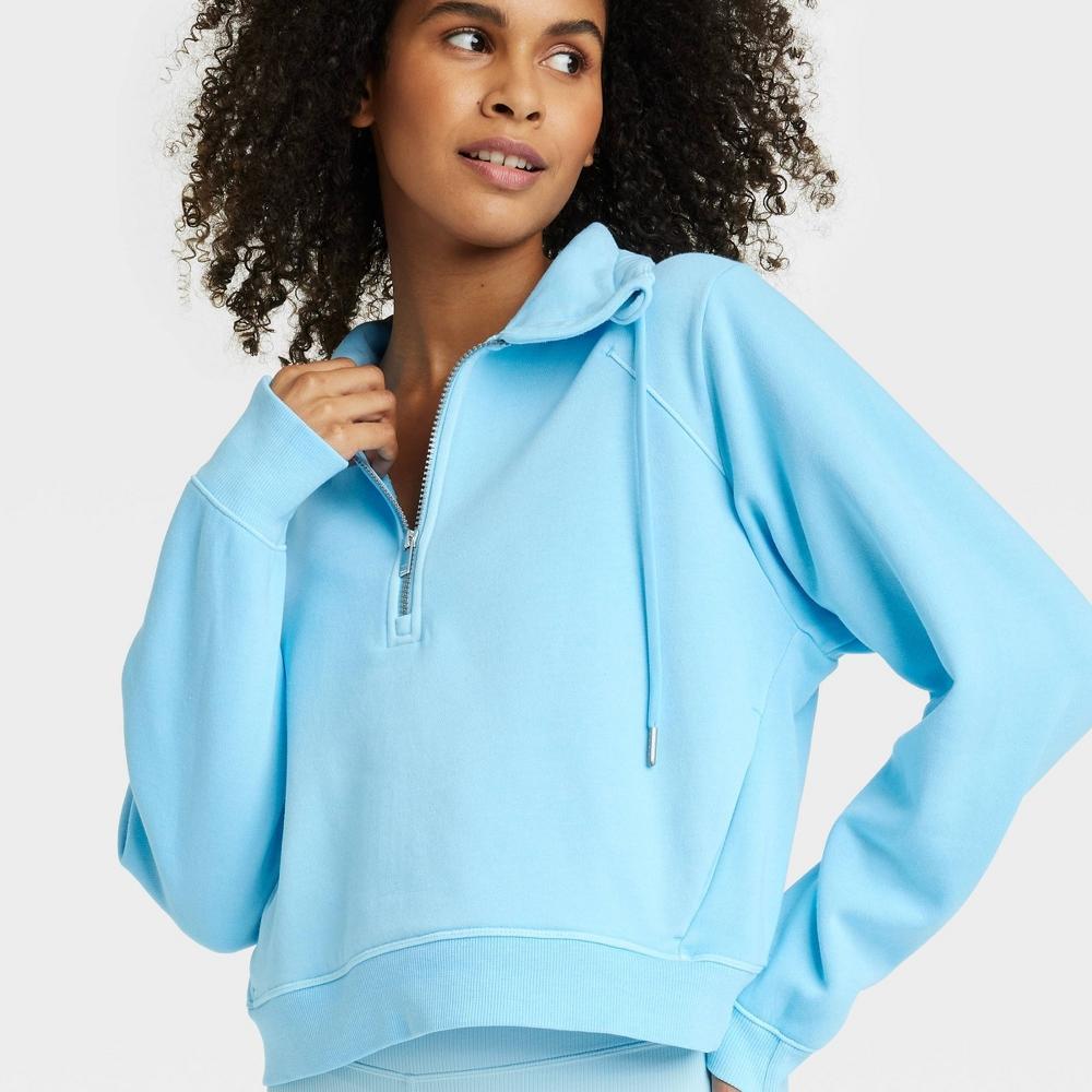 Women's Fleece Half Zip Pullover - All In Motion™ Light Blue S Product Image