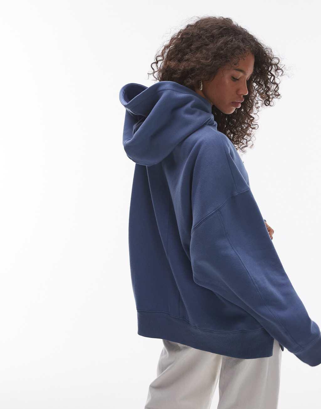 Topshop premium oversized hoodie in blue Product Image