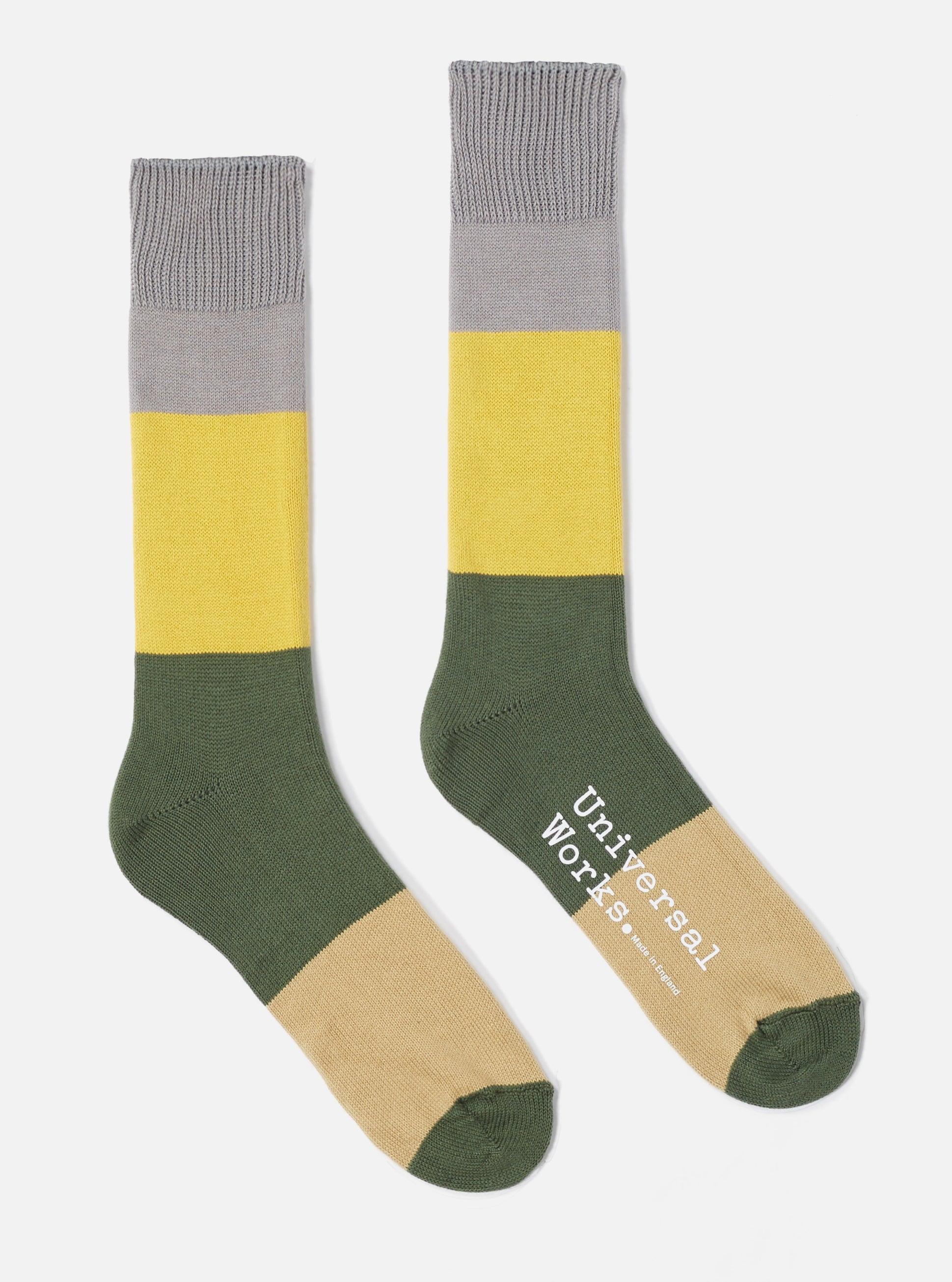 Universal Works Bold Stripe Sock in Grey/Gold Cotton Product Image