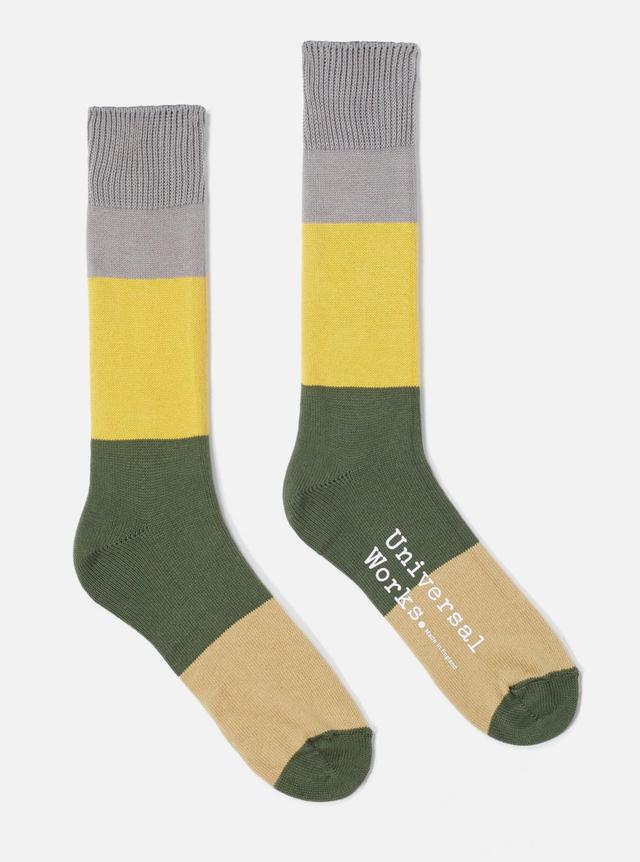 Universal Works Bold Stripe Sock in Grey/Gold Cotton Product Image