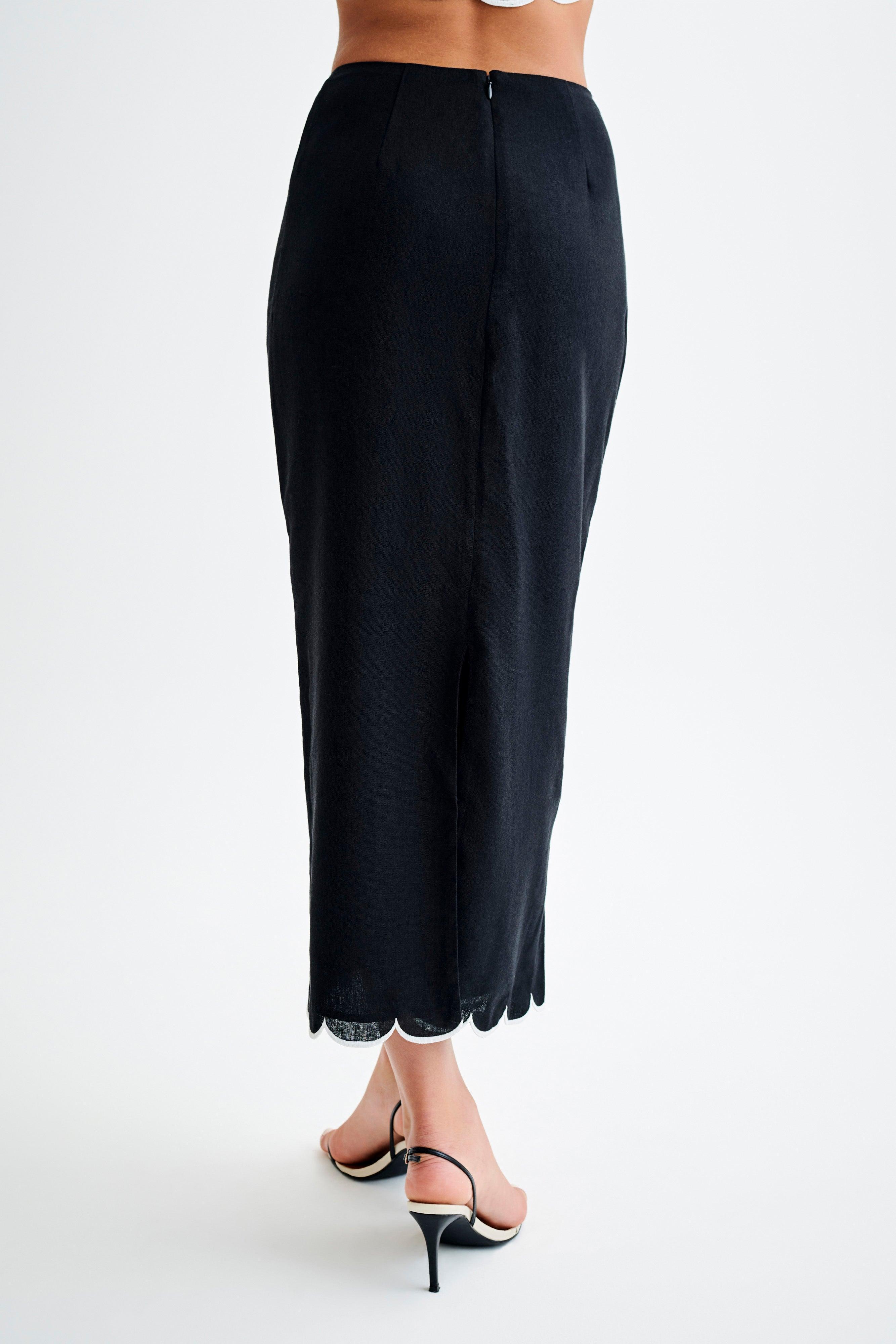 Alessio Scalloped Midi Skirt - Black Product Image