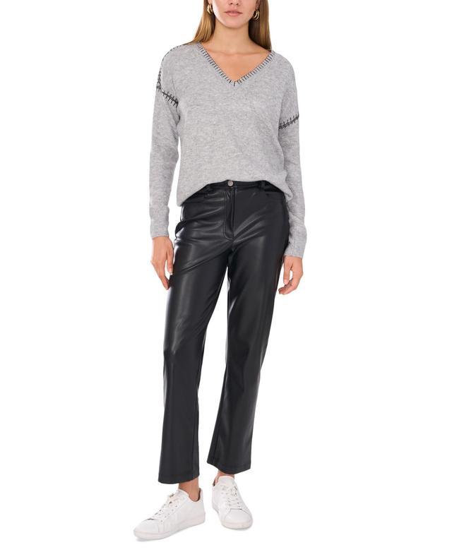 Vince Camuto Womens Whip-Stitch Trim V-Neck Sweater Product Image