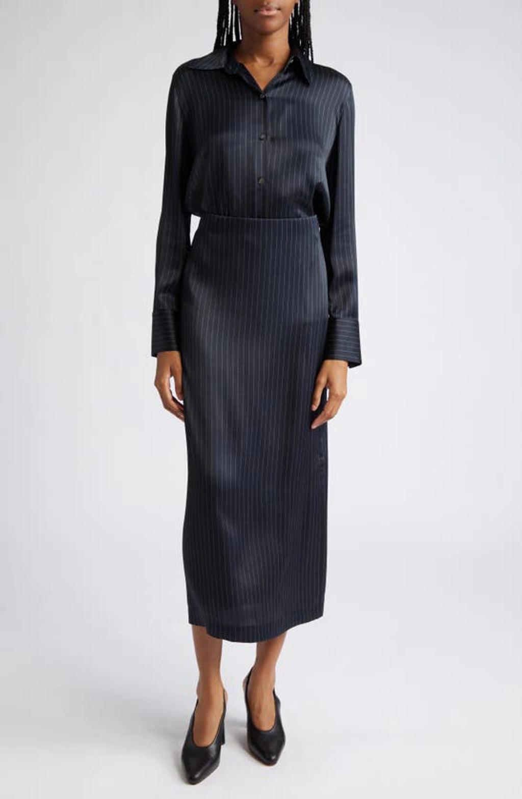 VINCE Slim Midi Pinstripe Pencil Skirt In Multi product image