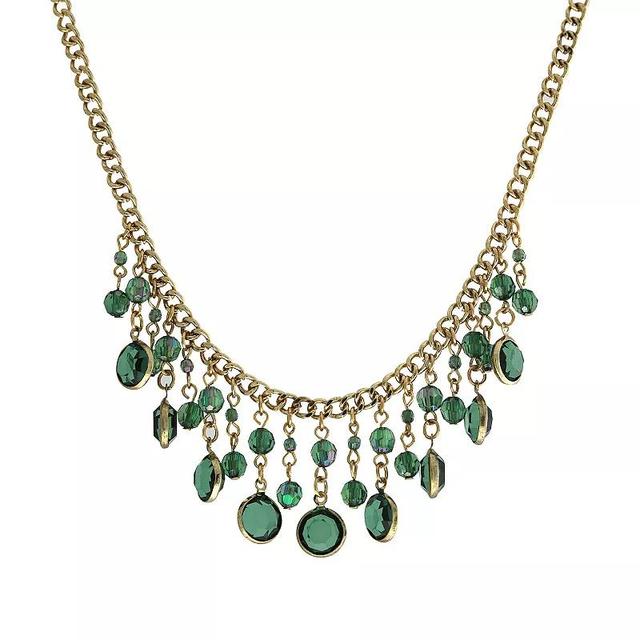 1928 Gold Tone Emerald Green Drop Bib Necklace, Womens Product Image