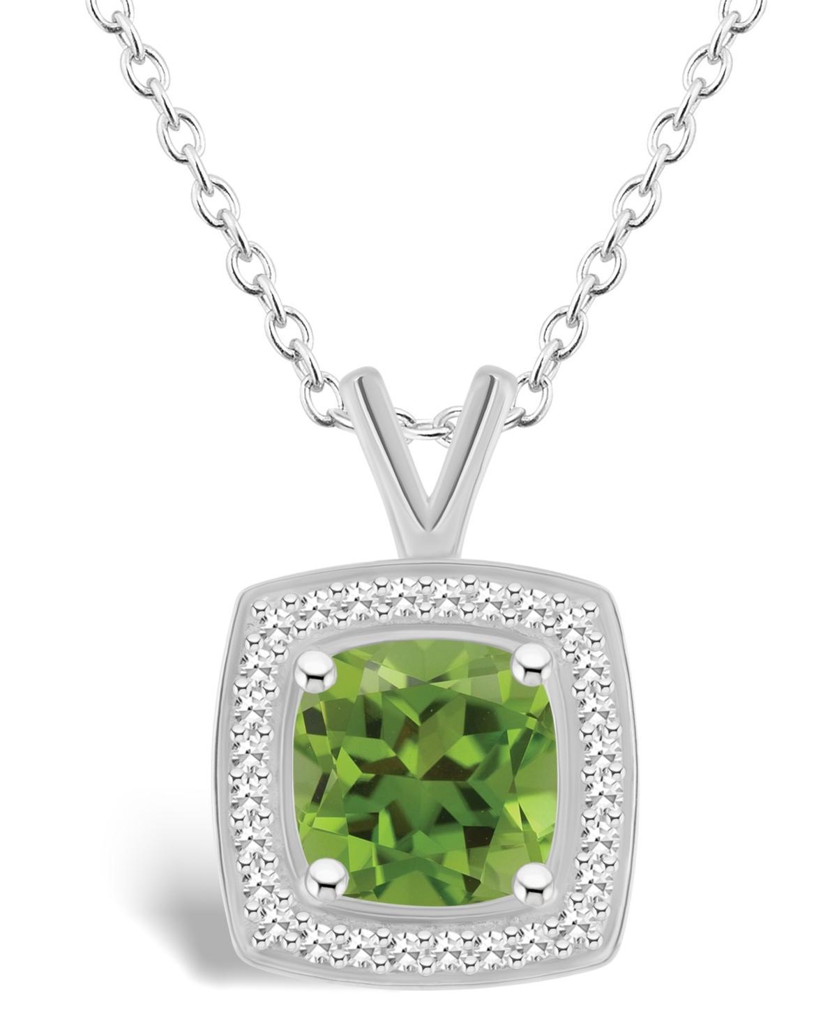 Macys Peridot (1-1/2 ct. t.w.) and Diamond (1/7 ct. t.w.) Halo Pendant Necklace in Sterling Silver Product Image