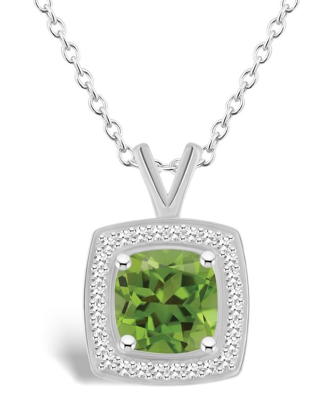 Celebration Gems Sterling Silver Cushion Gemstone & 1/8 Carat T.W. Diamond Halo Pendant Necklace, Womens Green Product Image