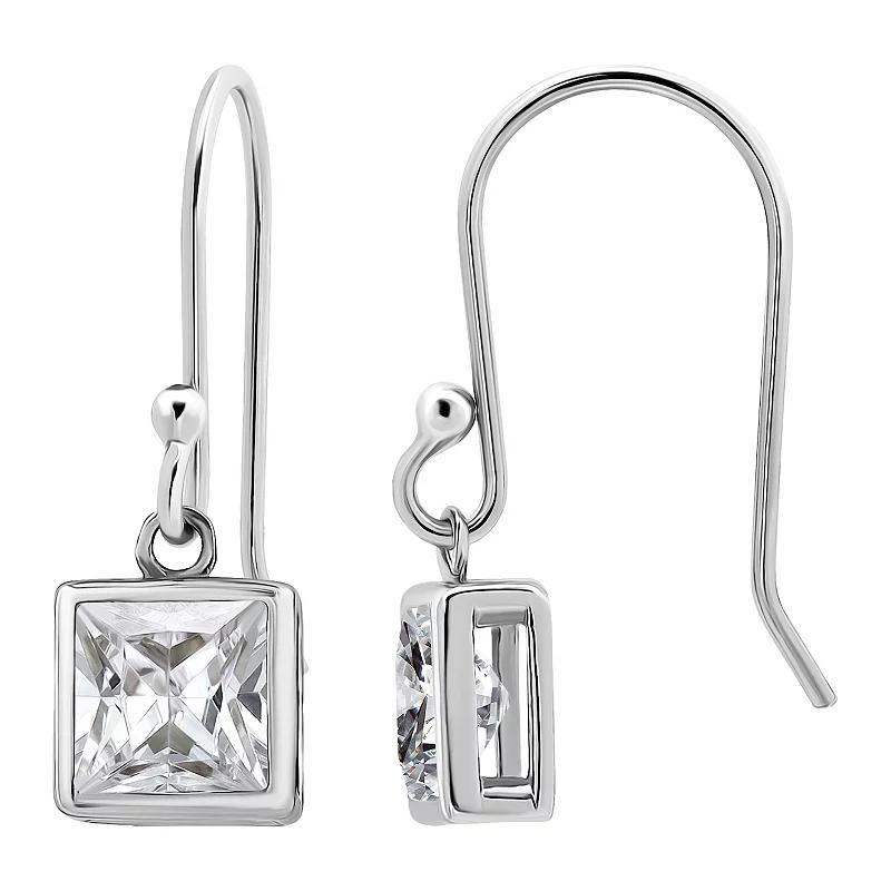 Aleure Precioso Sterling Silver Cubic Zirconia Square Cut Drop Earrings, Womens Product Image