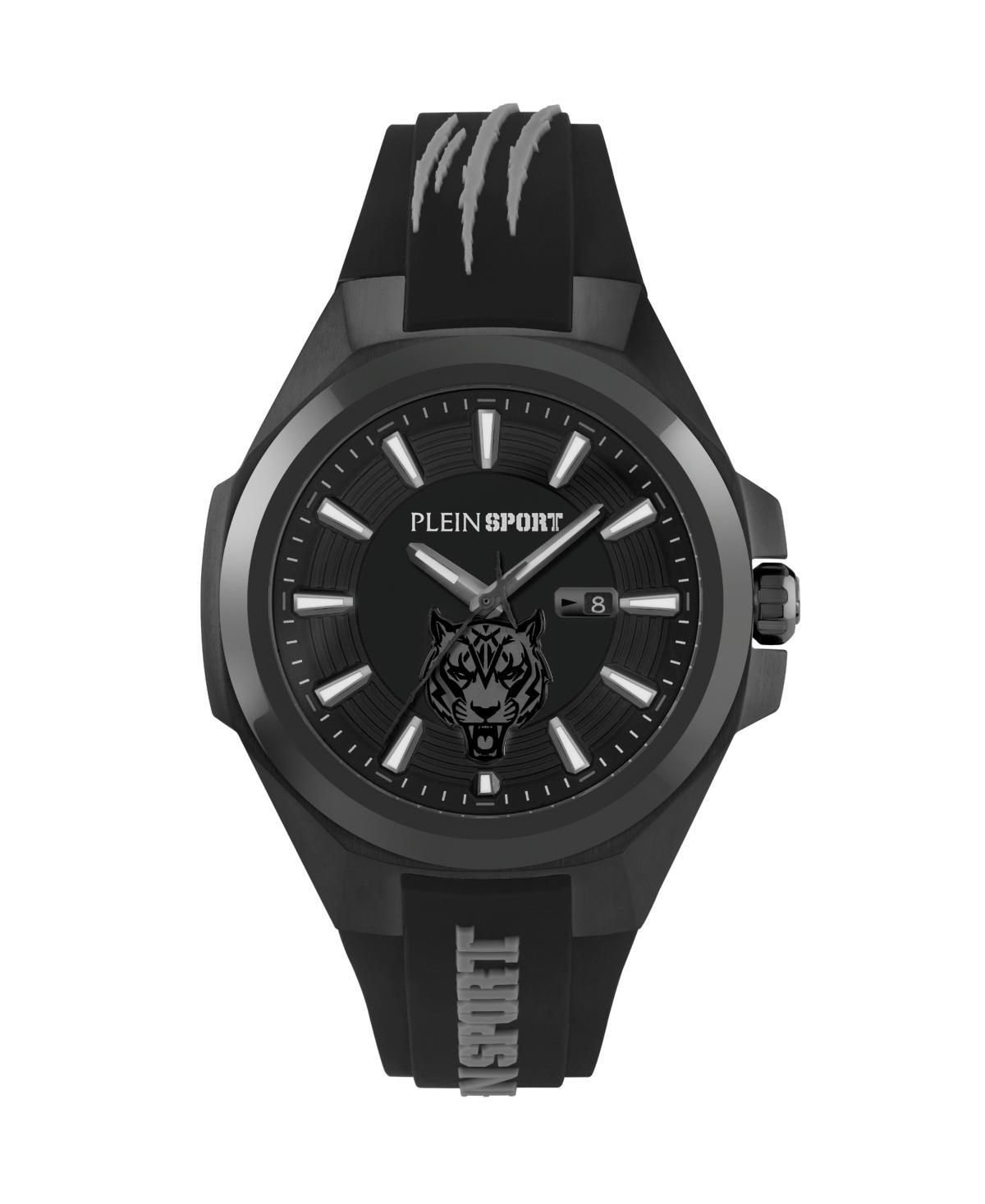 Plein Sport Mens Tigermaster Three Hand Date Quartz Black Silicone 47MM - Black Product Image