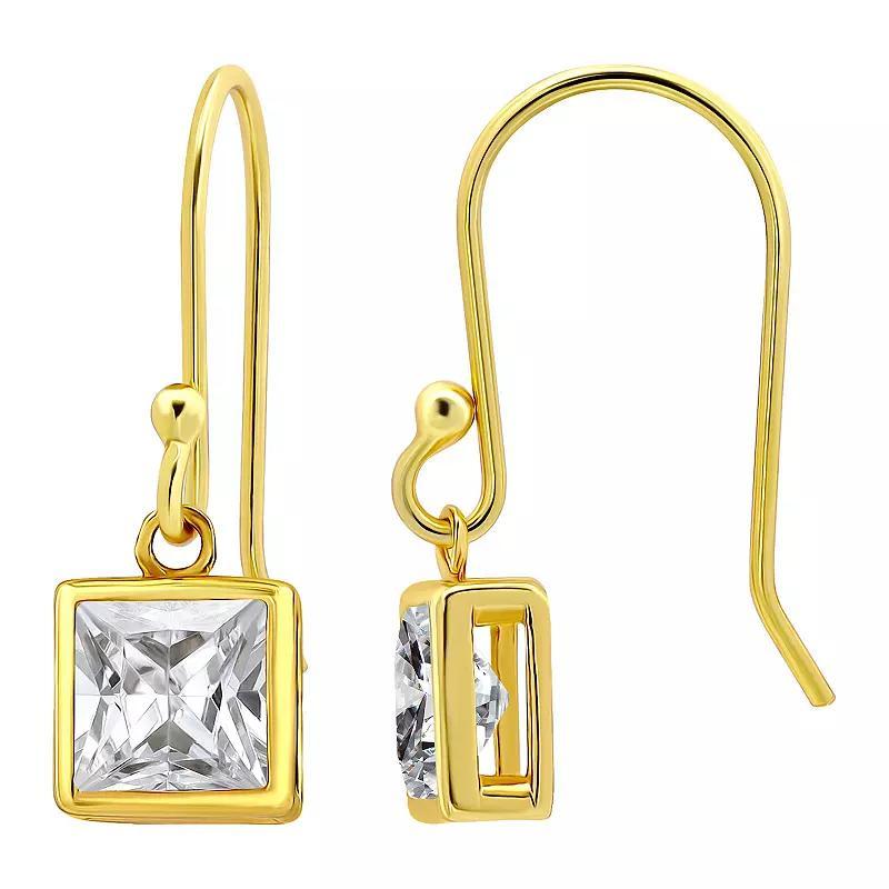 Aleure Precioso Sterling Silver Cubic Zirconia Square Cut Drop Earrings, Womens, Gold Tone Product Image