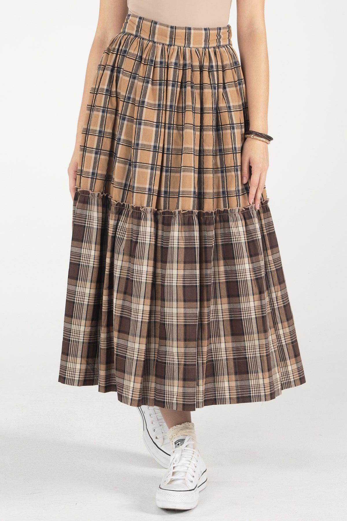 Mixed Plaid Midi Skirt Product Image