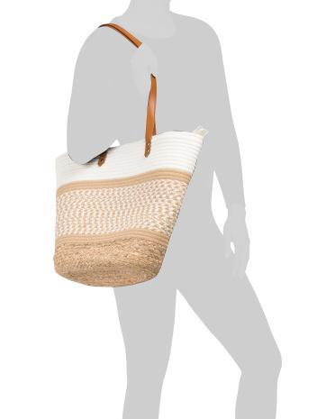 Cotton Woven Tote With Straw Bottom for Women Product Image