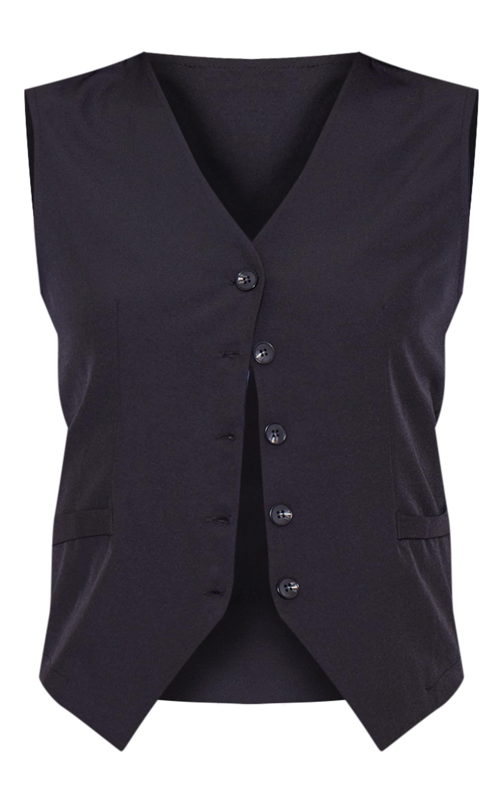 Black Linen Look Contrast Button Oversized Vest Product Image