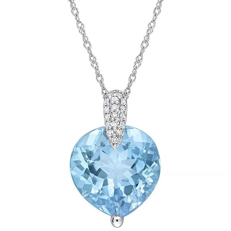 Stella Grace 14k White Gold Sky Blue Topaz & 1/10 Carat T.W Diamond Heart Drop Pendant Necklace, Womens Product Image