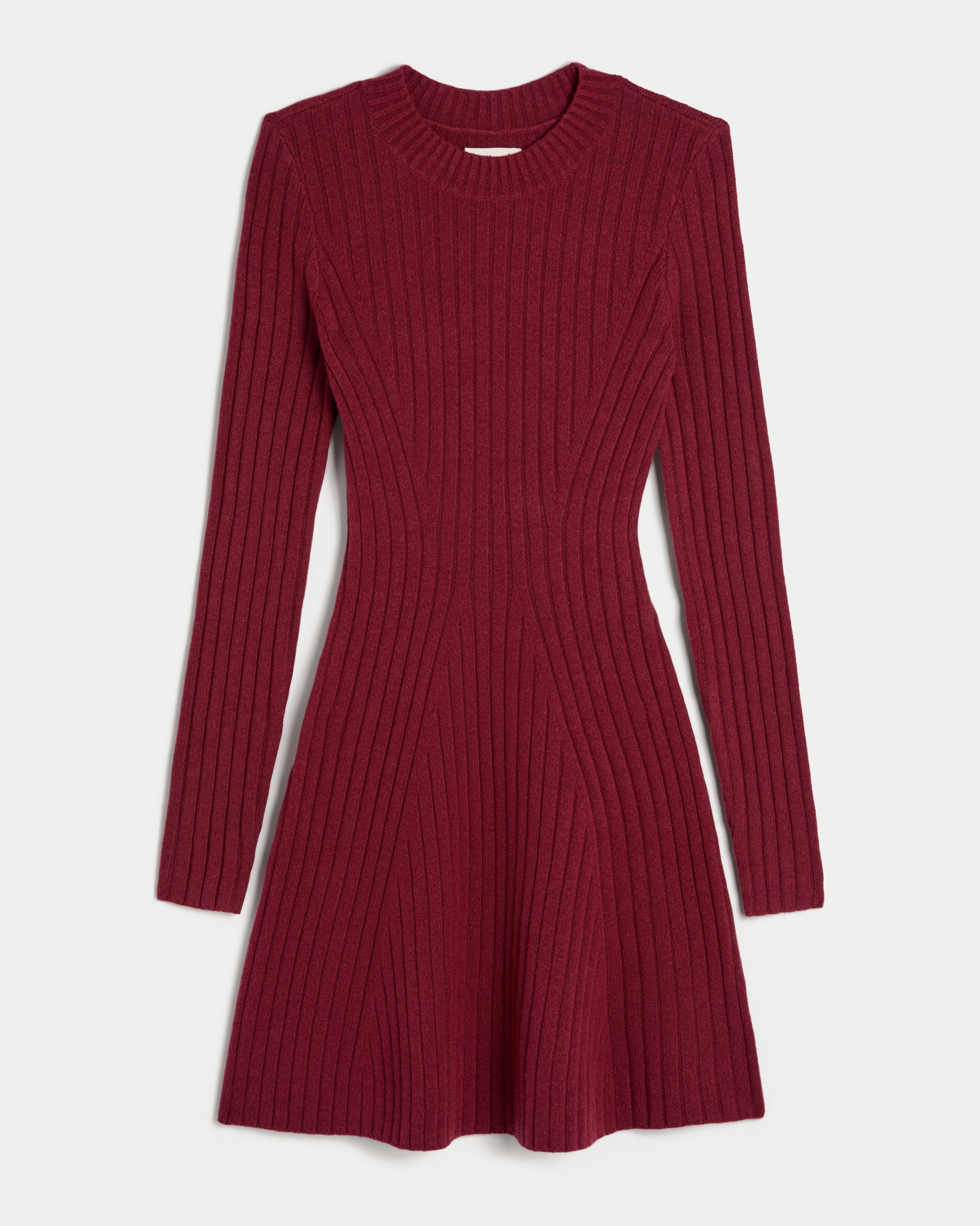 Ribbed Skater Mini Sweater Dress Product Image